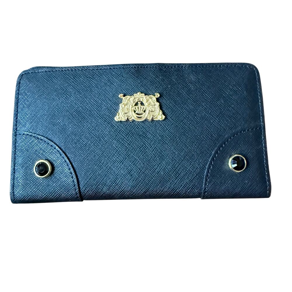 Juicy Couture Women's Black Continental Envelope Wallet Saffiano Leather 8.5x4
